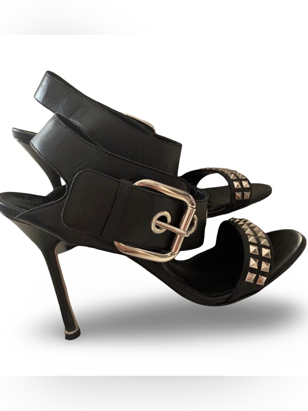 Manolo Blahnik Black Studded Leather Buckle Ankle Strap Sandals, 38 - Picture 5 of 16
